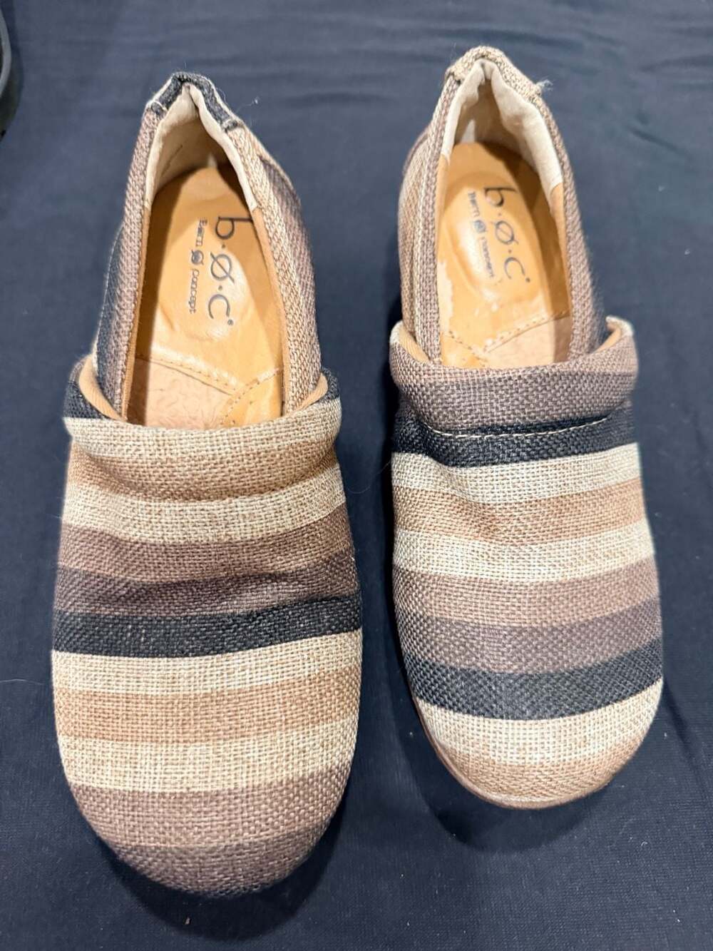 b.o.c. Born Concept Nadiyya Striped Linen Slip-On Clog Brown Tan